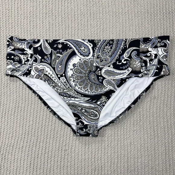 Lands‎ End Bikini Bottoms 26W Neutral Paisley Ruched Swimsuit Bathing Suit NWOT - Picture 1 of 10